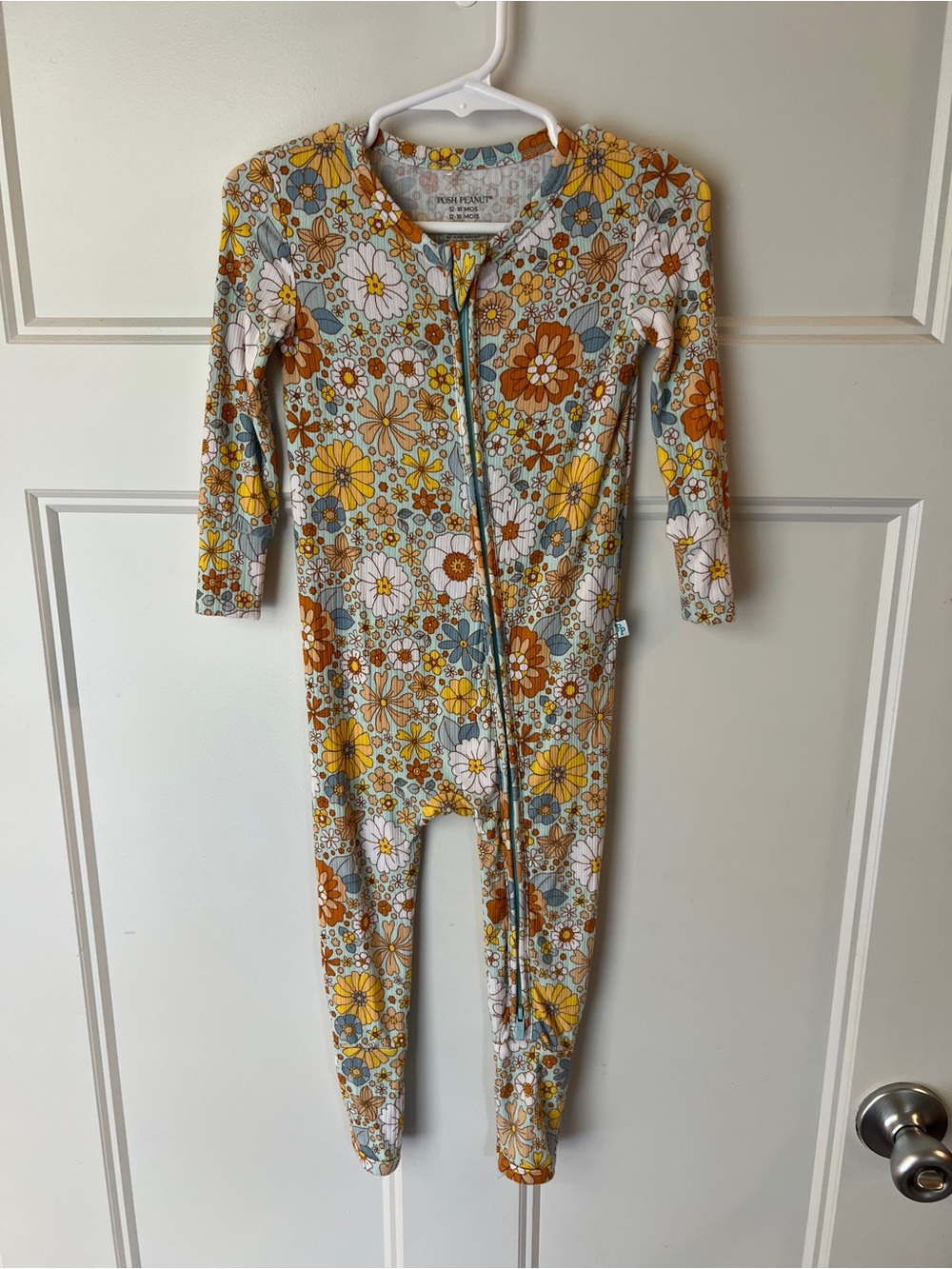 Posh Peanut 70s Retro Floral Zip Bamboo Footie